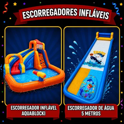 Escorregador com piscina de bolinha + escorregador de água
